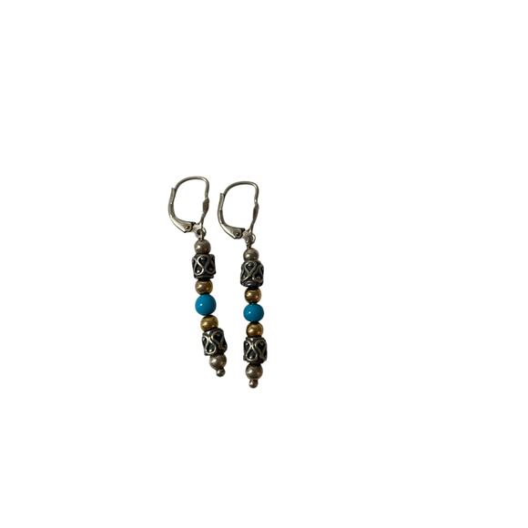 Vintage Sterling Silver Tribal Lever Back Earrings - Picture 1 of 3